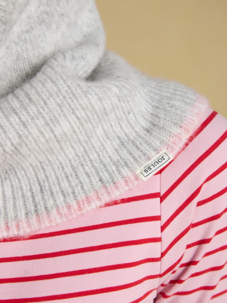Joules Knitted Grey & Pink Drawstring Hood - Image 2 of 4 Joules Knitted Grey & Pink Drawstring Hood - Image 2 of 4