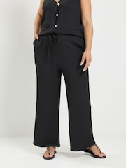 Yours Curve Black Co-ord Textured Drawstring Trousers - Image 1 of 6