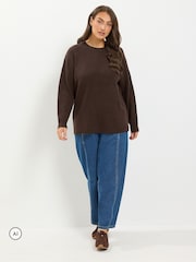 Yours Curve Brown Crew Neck Soft Touch Jumper - Image 2 of 6
