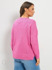 Yours Curve Pink Knitted V-Neckline Jumper - Image 3 of 7