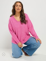 Yours Curve Pink Knitted V-Neckline Jumper - Image 5 of 7
