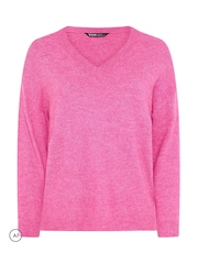 Yours Curve Pink Knitted V-Neckline Jumper - Image 6 of 7