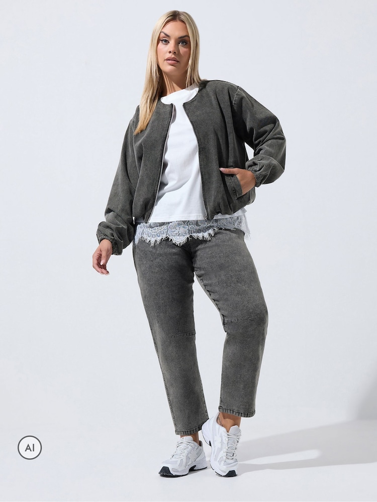 Boz - Yours Curve Limited Co-ord Barrel Ayaqlı Cins Şalvar - 6şəkildən 2 şəkil