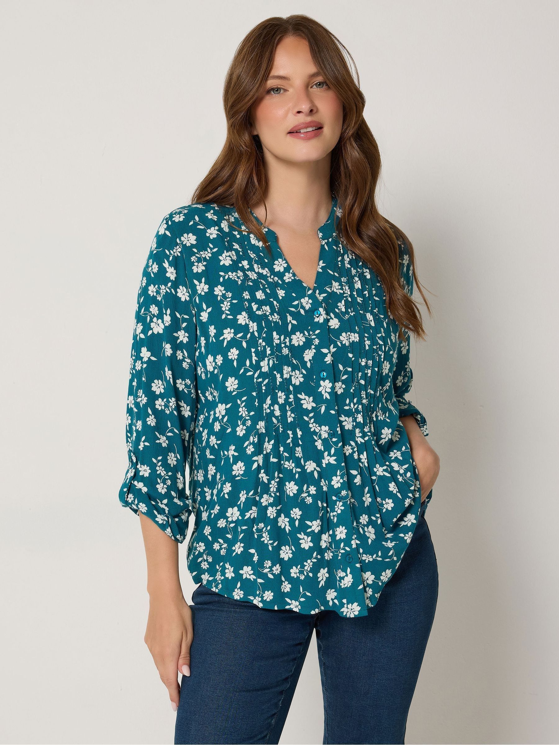 M&Co Green Mco Ditsy Pintuck Blouse - Image 2
