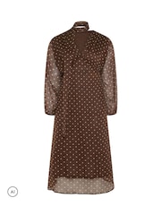 Yours Curve Brown Limited Polka Dot Tie Chiffon Dress - Image 5 of 6