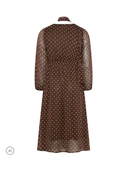 Yours Curve Brown Limited Polka Dot Tie Chiffon Dress - Image 6 of 6