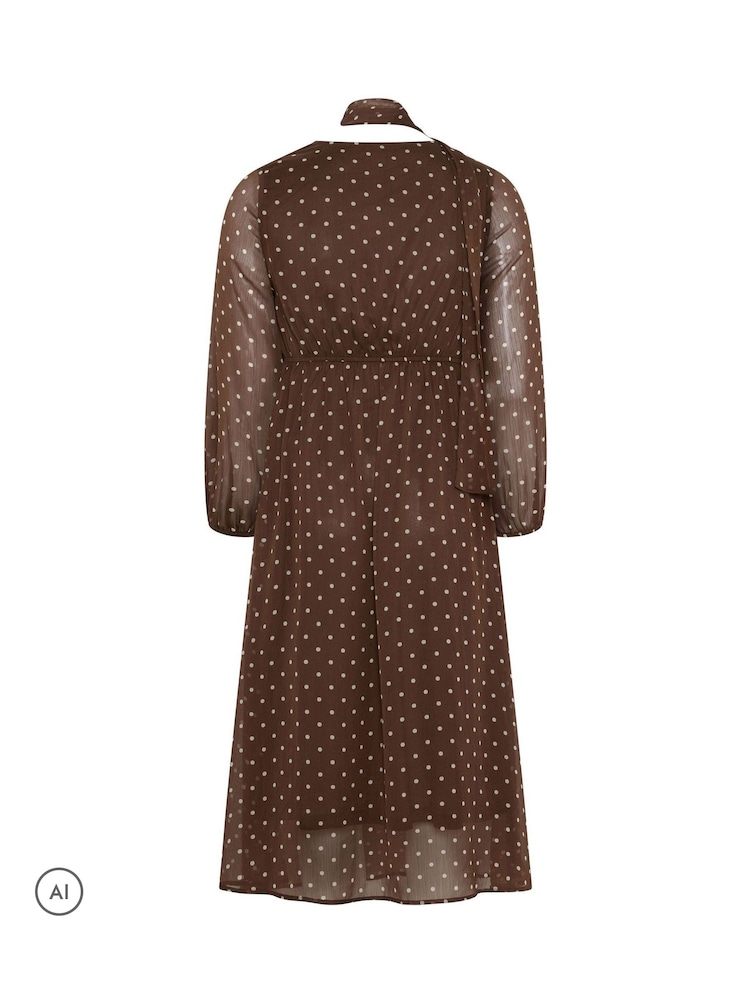 Yours Curve Brown Limited Polka Dot Tie Chiffon Dress - Image 6 of 6