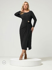 Yours Curve Black London Buckle Side Twist Dress - Image 2 of 7