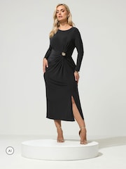 Yours Curve Black London Buckle Side Twist Dress - Image 3 of 7