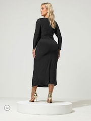 Yours Curve Black London Buckle Side Twist Dress - Image 4 of 7