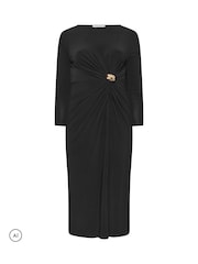 Yours Curve Black London Buckle Side Twist Dress - Image 6 of 7