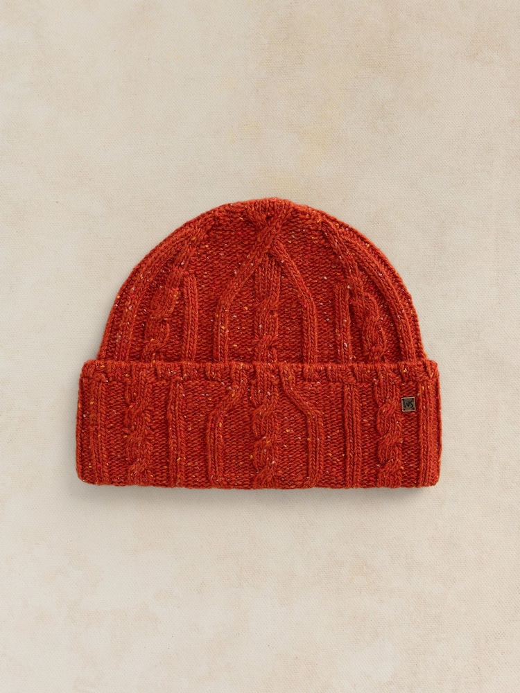White Stuff Orange Nep Cable Fisherman Beanie - Image 1 of 3