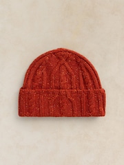 White Stuff Orange Nep Cable Fisherman Beanie - Image 2 of 3
