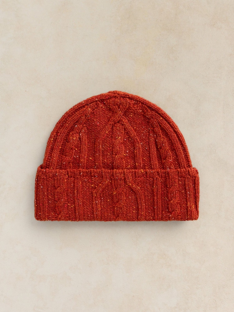 White Stuff Orange Nep Cable Fisherman Beanie - Image 2 of 3