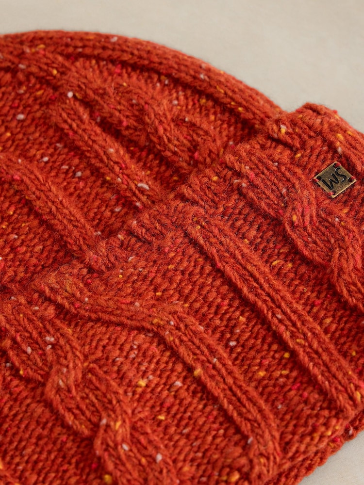 White Stuff Orange Nep Cable Fisherman Beanie - Image 3 of 3