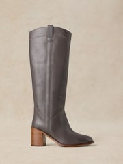 White Stuff Grey Isla Leather Knee High Boots - Image 1 of 5