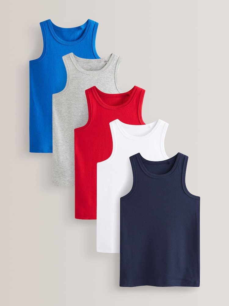 Multi 100% Cotton' to header Vests 5 Pack (1.5-16yrs) - Image 1 of 7