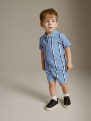 Blue Vertical Stripe Quarter Zip Polo 100% Cotton Shirt and Shorts Set (3mths-7yrs) - Image 1 of 9