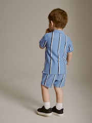 Blue Vertical Stripe Quarter Zip Polo 100% Cotton Shirt and Shorts Set (3mths-7yrs) - Image 3 of 9