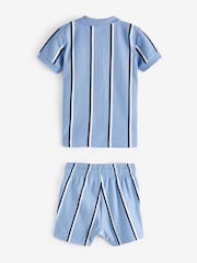 Blue Vertical Stripe Quarter Zip Polo 100% Cotton Shirt and Shorts Set (3mths-7yrs) - Image 7 of 9
