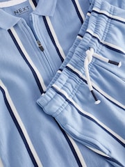 Blue Vertical Stripe Quarter Zip Polo 100% Cotton Shirt and Shorts Set (3mths-7yrs) - Image 8 of 9