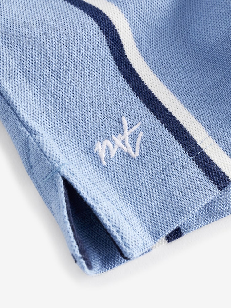 Blue Vertical Stripe Quarter Zip Polo 100% Cotton Shirt and Shorts Set (3mths-7yrs) - Image 9 of 9