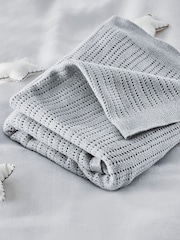 The White Company Grey Cellular Satin 100% Cotton Winter Blanket - Image 1 of 2