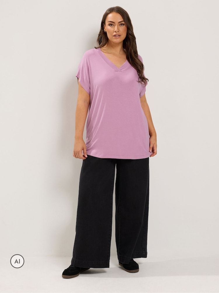 Yours Curve Pink Basic Grown On Sleeve Top - Image 2 of 6