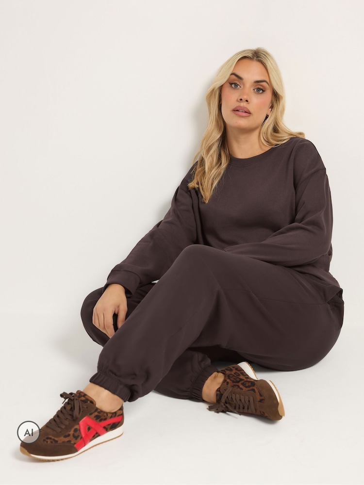Marron - Pantalon de jogging Yours Curve coordonné à poignets - Image 1 sur 7
