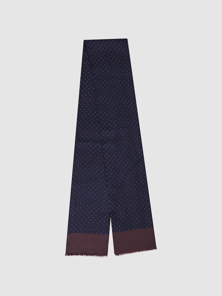 Reiss Navy Asinara Silk Polka Dot Scarf - Image 1 of 4