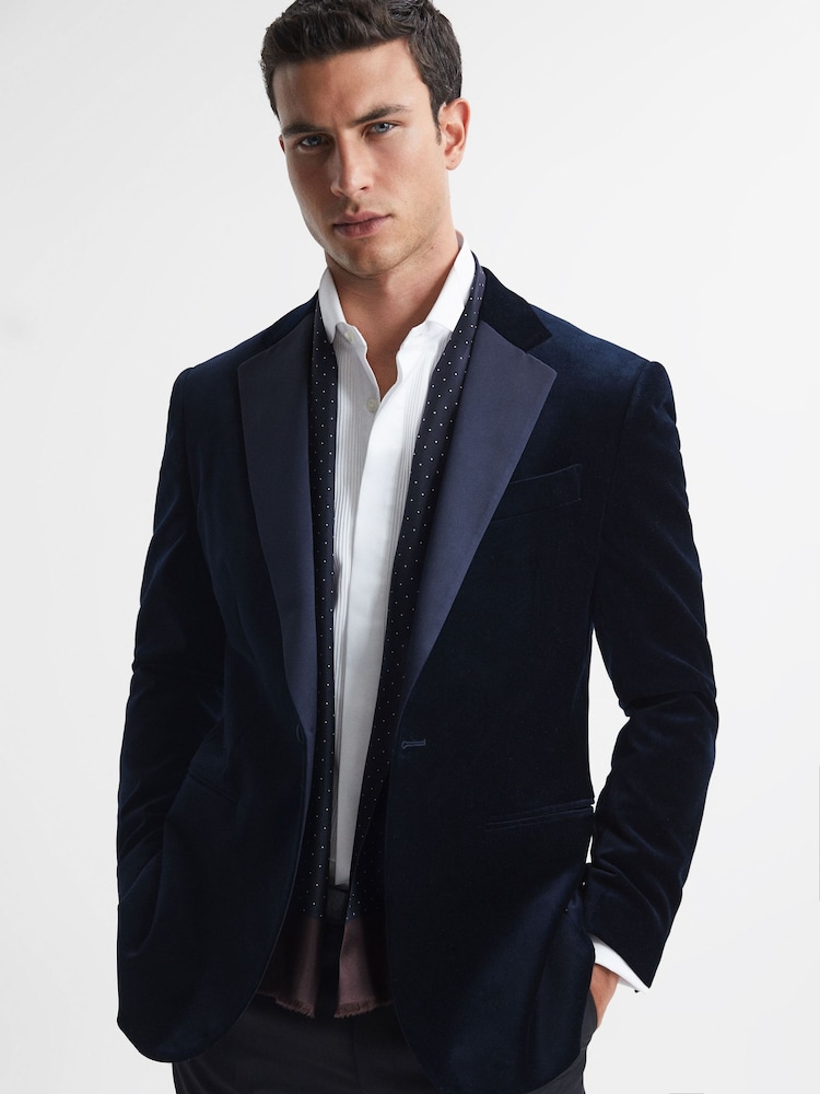 Reiss Navy Asinara Silk Polka Dot Scarf - Image 2 of 4