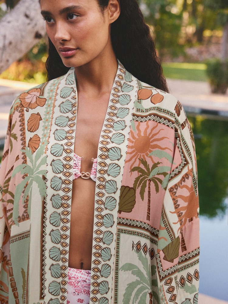 Multi Palm Print Long Line Kimono - Image 1 of 3