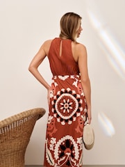 Rust Red High Neck Summer Dress - Image 2 of 8
