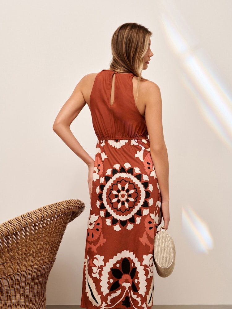 Rust Red High Neck Summer Dress - Image 2 of 8