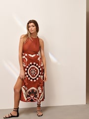 Rust Red High Neck Summer Dress - Image 4 of 8