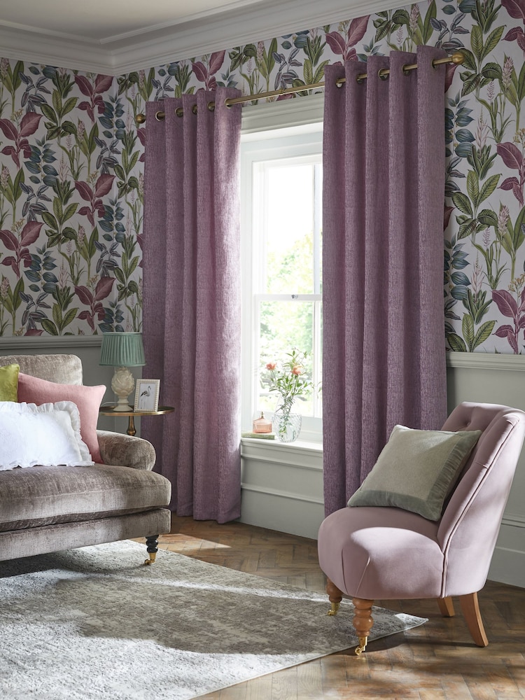 Purple Heavyweight Chenille Eyelet Lined Curtains - Image 2 of 8