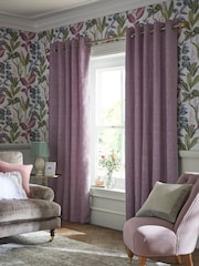Purple Heavyweight Chenille Eyelet Lined Curtains - Image 6 of 8
