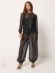 PixieGirl Petite Black Lace Bomber Jacket - Image 2 of 6