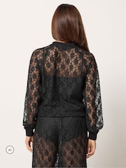 PixieGirl Petite Black Lace Bomber Jacket - Image 3 of 6