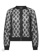 PixieGirl Petite Black Lace Bomber Jacket - Image 5 of 6