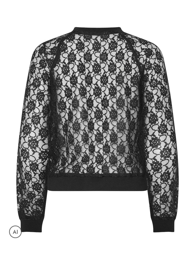 PixieGirl Petite Black Lace Bomber Jacket - Image 6 of 6
