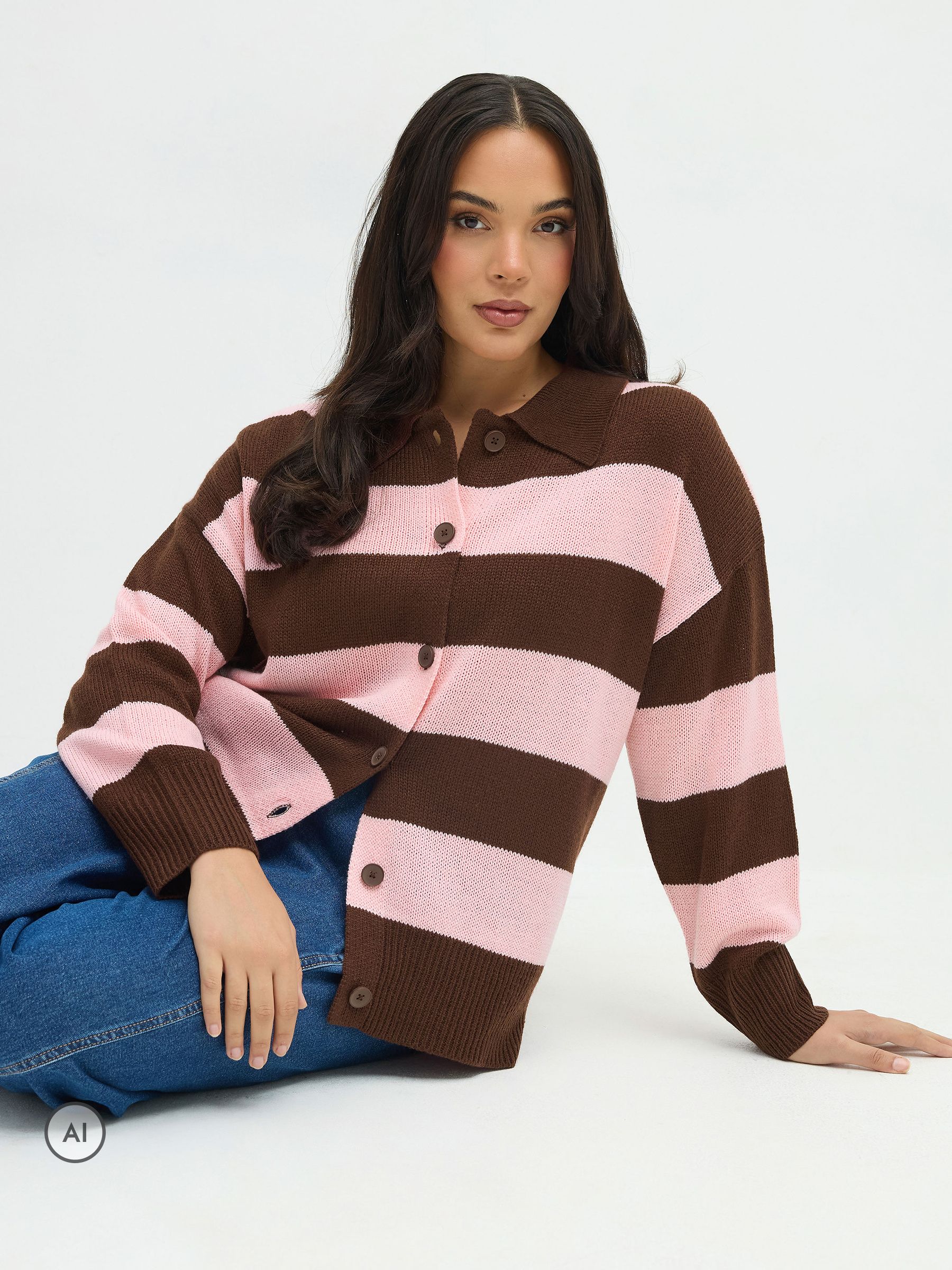Yours Women's Chocolate Stripe Cardigan In | Size: 26/28 - Image 6