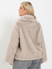 Yours Curve Grey Faux Fur Tipped Coat - Image 4 of 7