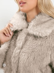 Yours Curve Grey Faux Fur Tipped Coat - Image 5 of 7