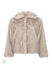 Yours Curve Grey Faux Fur Tipped Coat - Image 6 of 7