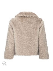 Yours Curve Grey Faux Fur Tipped Coat - Image 7 of 7