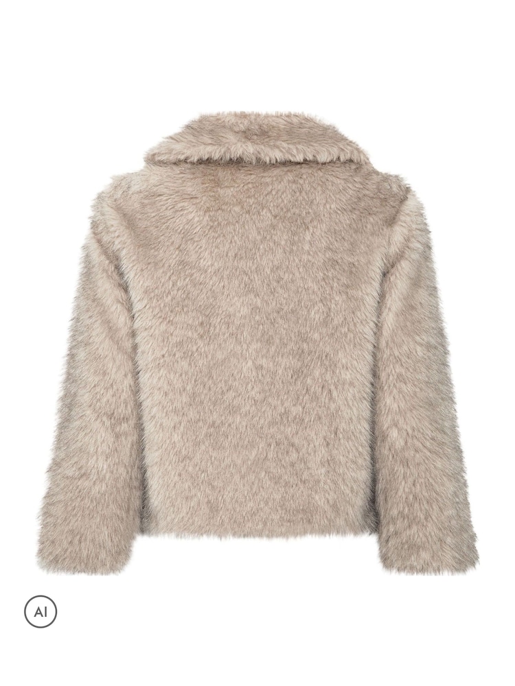 Yours Curve Grey Faux Fur Tipped Coat - Image 7 of 7
