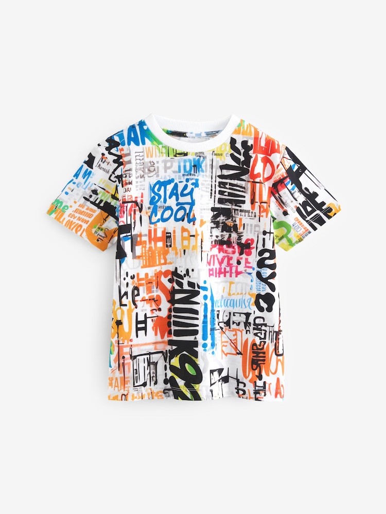 Multi Graffiti All-Over Print Short Sleeves 100% Cotton T-Shirt (3-16yrs) - Image 1 of 3 Multi Graffiti All-Over Print Short Sleeves 100% Cotton T-Shirt (3-16yrs) - Image 1 of 3