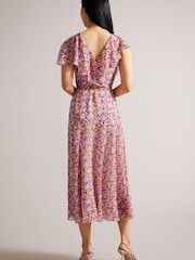 Ted Baker Priiyah Midi Belted White Tea Dress with Ruffles - Image 2 of 5