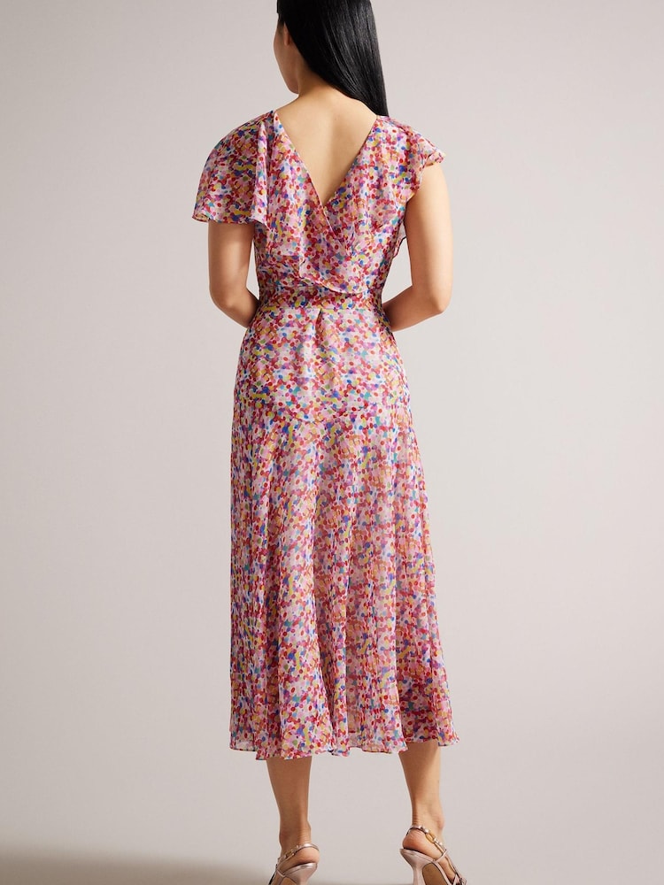 Ted Baker Priiyah Midi Belted White Tea Dress with Ruffles - Image 2 of 5